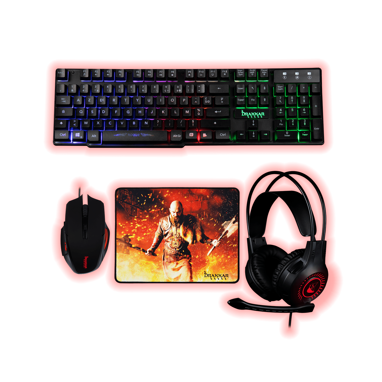 Pack Gaming : Clavier + Micro Casque + Souris + Tapis Souris