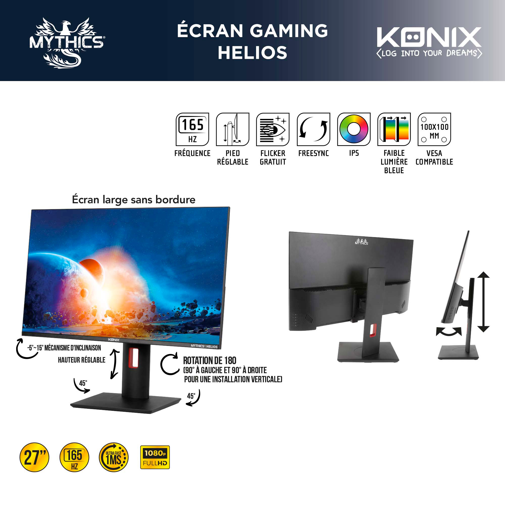 Écran gaming FHD Helios 27 165Hz - Mythics - KONIX