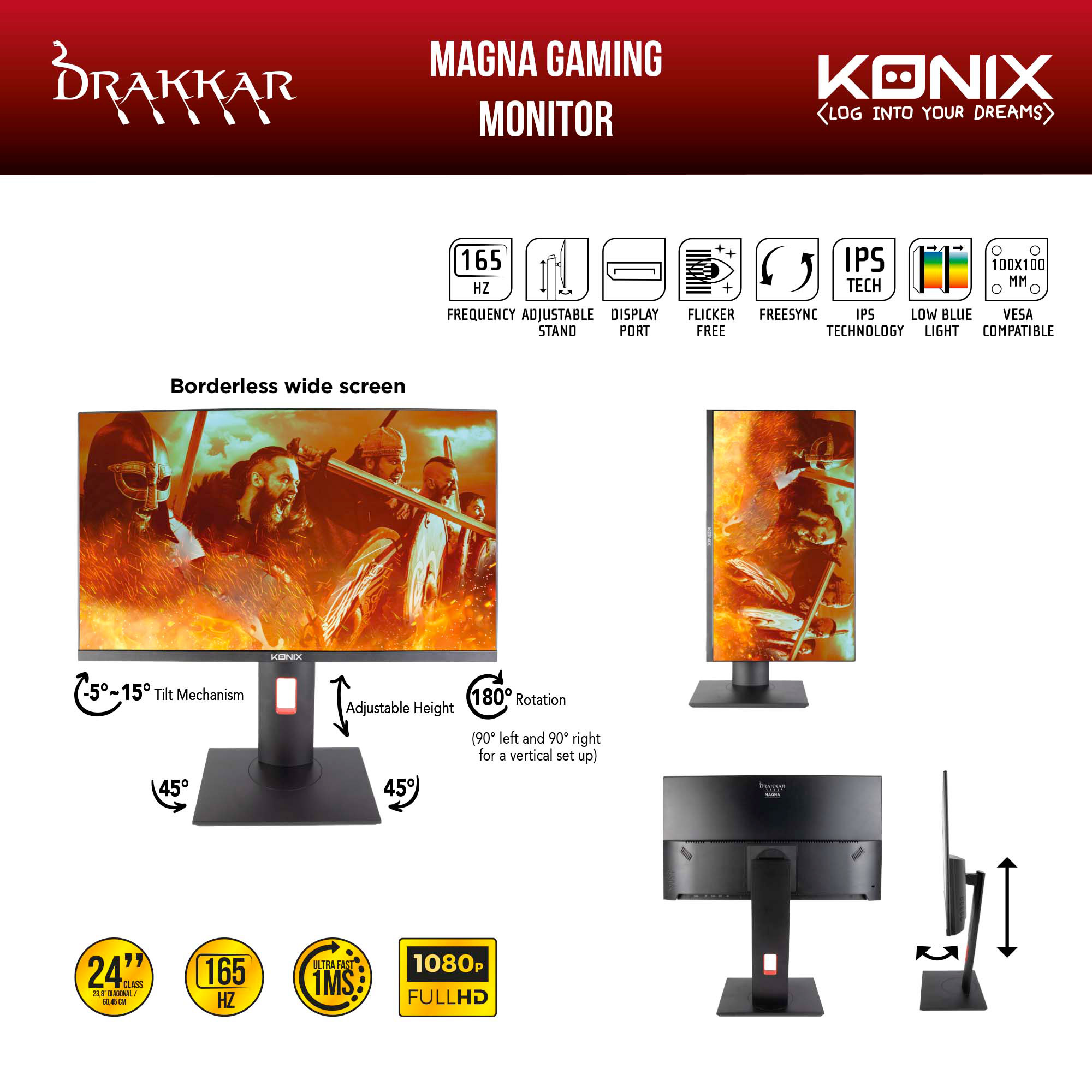 Ecran KONIX Gaming Magna 24'' FHD 165HZ 1ms - tunisie - Sousse