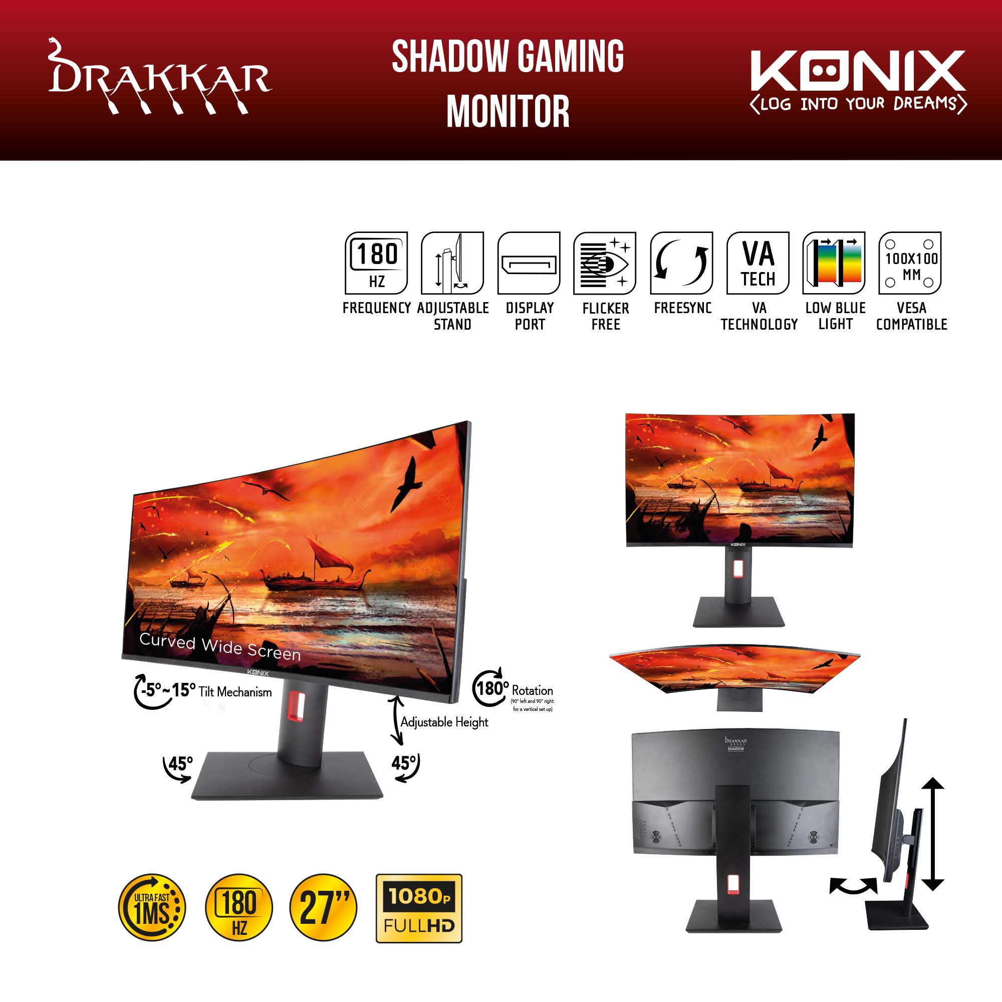 Ecran Gaming 27 240hz Galar Drakkar - KONIX - 78451116754 