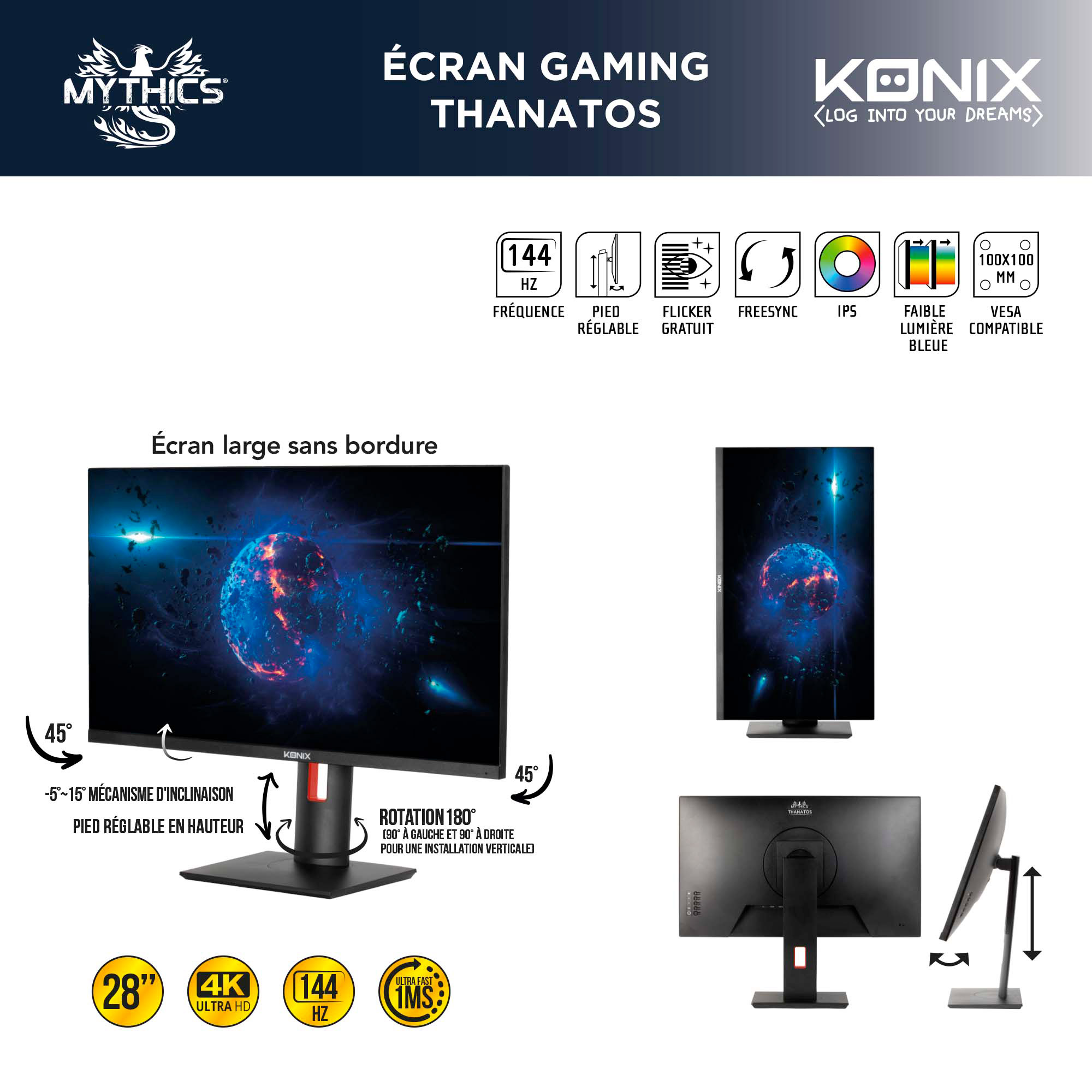 Écran gaming 4K Thanatos 28 144Hz - Mythics - KONIX