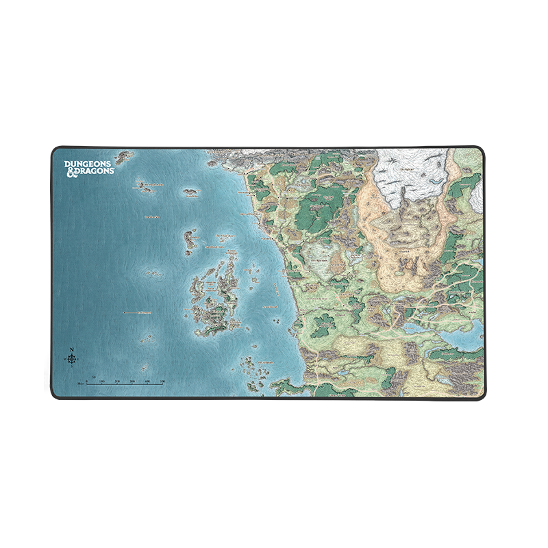 Tappetino Scrivania Tappetino Mouse Gaming Konix XXL 80x46 Cm - Mappa Faerûn, Base Antiscivolo, Per D&D Stranger Things